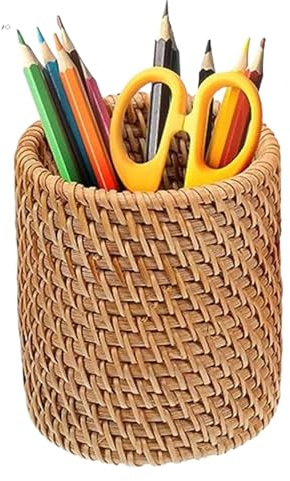 Pot à crayons, officeproducts Pot à crayons en osier for bureau Organisateur de pinceaux de maquillage en rotin tressé Pot à crayons Boho Organisateur de bureau for bureau et maison Bureau, couverts f