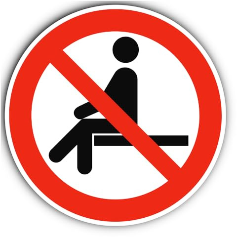 Sitzen verboten, Verbotszeichen: P018 - DIN EN ISO 7010 / ASR A1.3 - Aufkleber: Ø 30 cm, 1 Stück