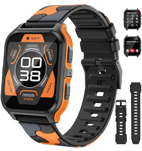 UHOOFIT Montre Connectée Homme Femme avec Appels Bluetooth Assistant Vocal,1,83'' Sport Smartwatch Militaire avec 100+ Modes Sportifs;Podomètre Lecteur de Musique Fréquence Cardiaque pour Android iOS