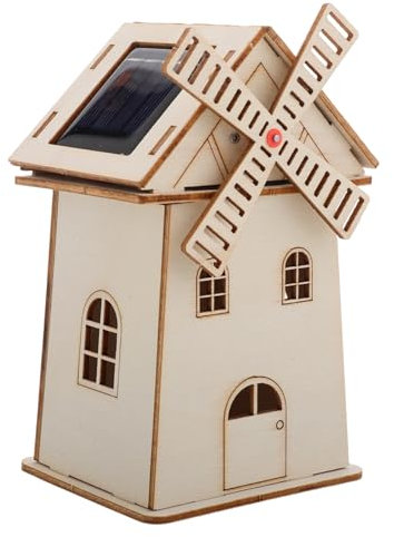 BESPORTBLE Solarbetriebene Windmühle, Wissenschaftliches Modell, DIY-windmühlenhaus Aus Holz, Modell Für Kinder, Kinder, Wissenschaftliches Experimentprojekt, Solar-DIY-Spielzeug,