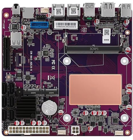 6-Bay NAS Mini ITX Motherboard,Intel Core 3-N355 8C/8T,2X i226-V 2.5G LAN,2X M.2 NVMe,6X SATA3.0,1*PClE3.0 x4 Expansion Slot,HDMI+DP 4K@60Hz,32GB DDR5 RAM 1TB NVMe