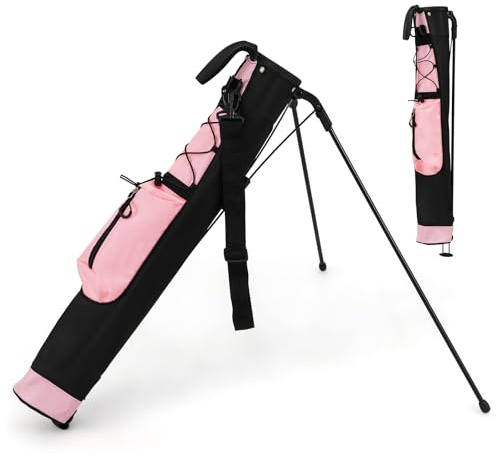 LIFEZEAL Sac de Golf, Sac de Voyage, léger, imperméable, Portable, Sac de Golf avec Support, étui à 2 Compartiments, avec Porte-gobelets, Sac à balles, poignée pour Homme, Femme (Rose)