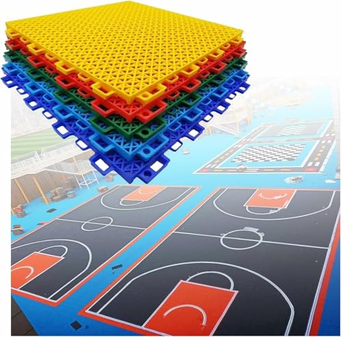 Outdoor sports tiles, 10PCS 12in Outdoor Court Floor Tiles For Basketball Badminton Pickle Balls, Weather Resistant Modular Interlocking Mats(Blue)