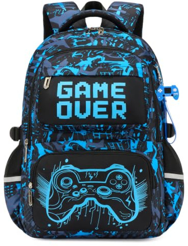 Amythe Schulranzen Jungen Kinder 8-12 Jahre Reflektierend Wasserdicht, Blau | Nachtleuchtend Leicht Ergonomisch Atmungsaktiv Blau Daypack Multitasche Geräumig Robust für Schule Reisen Wandern Freizeit