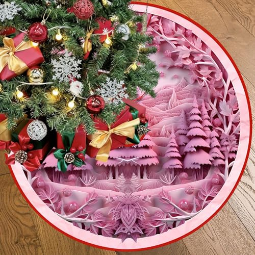 Jupe de sapin de Noël rose de 122,9 cm pour décorations d'intérieur et d'extérieur – Jupes de fleurs et de plantes de Noël avec motif flocon de neige – Jupe de sapin de Noël pour fête de vacances