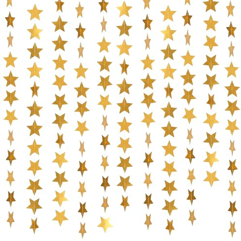 DOPENSPI 4 Stück 4m Thinp Glitzer Stern Girlande,Glitzer Gold Deko Papiergirlande Sternengirlande Hängend Glänzend Sterne Banner Girlande für Weihnachten Geburtstag Karneval Partydeko(Gold)