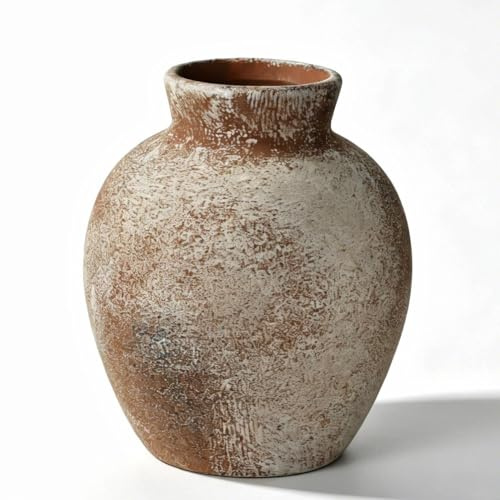 Sawoake Rustic Terracotta Pot, Ceramic Flower Vase 6.1 Inch, Farmhouse Boho Centerpiece for Home Decor, Living Room, Table, Shelf, Mantel & Bathroom