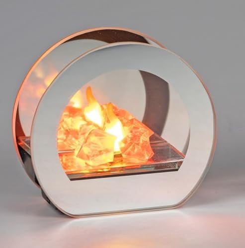formano LED Deko Licht Spiegelfeuer 11 cm Stimmungslicht Glas mit Timer 6h/18h batteriebetrieben (2× AA) flackernder Feuereffekt für Wohnzimmer, Fensterbank & Tischdeko