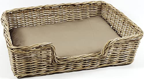 Kobolo Hundekorb Hundesofa aus stabilem Rattan geflochten inkl. Kissen 94x74x26 cm