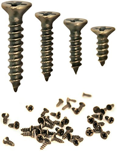 FUXXER®, set di 100 viti per legno, con effetto ottone e bronzo anticati, con testa svasata e taglio croce, autofilettanti. Dimensioni di 2 mm x 6 mm /8 mm / 10 mm/ 3 x 12 mm, 14 mm