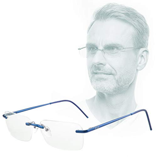 Edison & King Lesebrille Free randlose Brille aus Aluminium mit Federscharnieren - extra leicht (Blau, +3,00 dpt)
