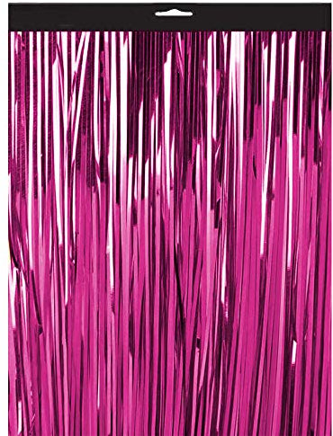 Lametta Vorhang - 200x100cm Fransen aus Folie Deko für Party zu Musik Torte Banner Hochzeit Party Girlande Gardine Wimpel Hoch Dekoration Haustür Hintergrund Türvorhang Fotowand Geburtstag- Pink