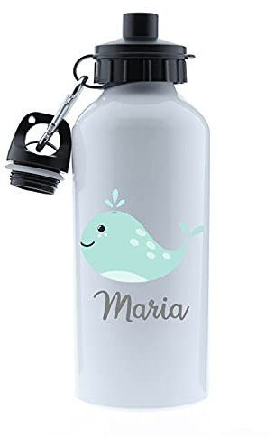 Kembilove Botella agua niños personalizada – Cantimplora Infantil Personalizada – Botella – Botella agua niños acero inoxidable infantil – Cantimplora diseño Ballena