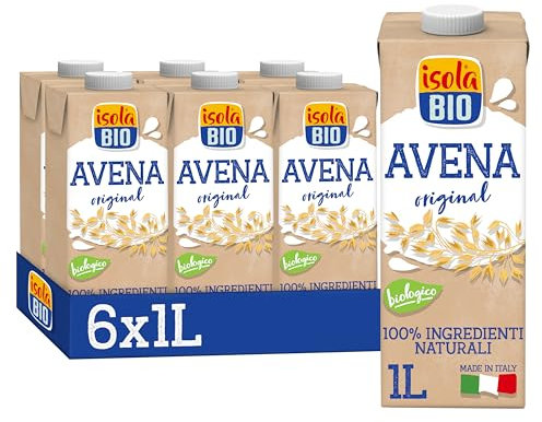 ISOLA BIO Bevanda di Avena Biologica, Senza Zuccheri Aggiunti, 100% Ingredienti Naturali, a Basso Contenuto di Grassi, per Vegetariani e Vegani, 6 Confezioni da 1 Litro