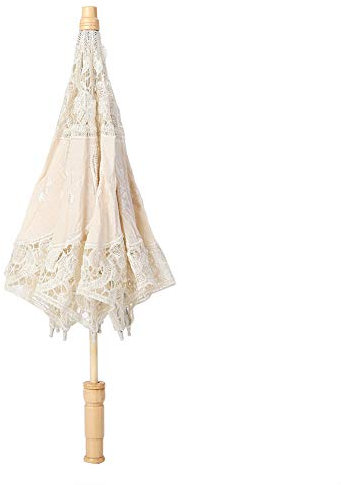 Sombrilla hecha a mano con encaje, Paraguas de Encaje Vintage Retro Parasol Flor Hecha a Mano Bordado Parasol Boda Novia Decoración de Fiesta Fotografía Paraguas(L 44cm-Beige)