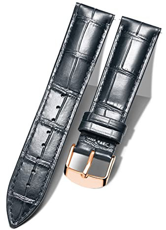 BINLUN Quick Release Leather Watch Straps Replacement Watch Bands Smart Watch Strap Crocodile Pattern in 10 Colors 13 Sizes with Rose-Gold Buckle for Men Women(Black,18mm)