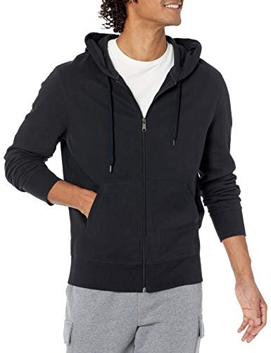 Amazon Essentials Felpa Leggera con Cappuccio in French Terry con Zip Integrale vestibilità Comoda Uomo, Nero, L