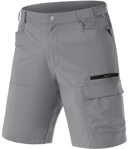 TACVASEN Männer Wandershorts Leicht Herren Outdoorhose Kruze Arbeitshorts Atmungsaktiv Cargo Shorts Sommer Quick Dry Lauf (34, Hellgrau)