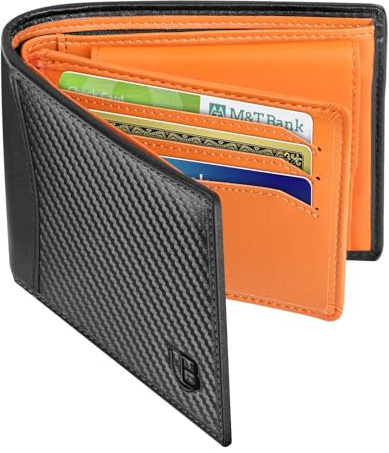 BIAL® Portefeuille Homme, RFID Porte Monnaie Homme avec 1 Fenêtre D'identification 9 Porte Carte Crédit & 1 Compartiments pour Billets, Portefeuille Cuir avec Boîte Cadeau Noir Marron