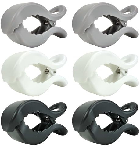 6 St. Babies1st Kinderwagen Klammer, Clip zur Befestigung von Spielzeug, Abdeckung, Sonnenschutz am Kinderwagen, Buggy, Babyschale, 2 Weiß, 2 Grau, 2 Schwarz