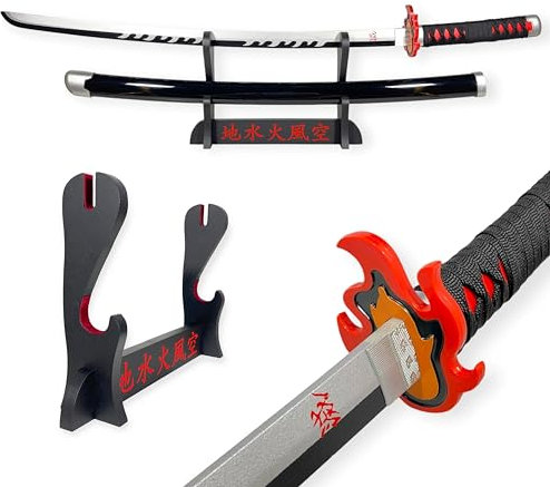 Katana Demon Slayer Tanjiro Kamado Red Nichirin - Epée Lame Bois - Support Japonais Inclus