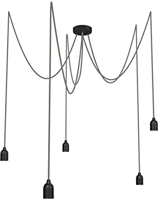 Relight Pendelleuchte 5-flammig Kraken (höhenverstellbar), E27 Lampenfassungen aus Bakelit, 5x 3 Meter Textilkabel Leinen-Schwarz Zick Zack