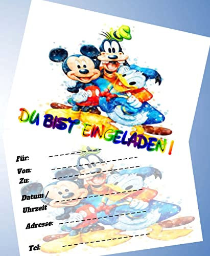 000 10 Einladungskarten für Geburtstag Partys und Kindergeburtstag Micky Maus Nr. 1
