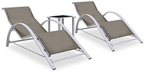 Makastle 2-er Set Sonnenliege mit Tisch Relaxliege Strandliege Gartenliege aus Aluminium und Textilene, Gartenliegestuhl Gartenstuhl für Urlaub Outdoor, 167 x 60 x 66 cm Taupe