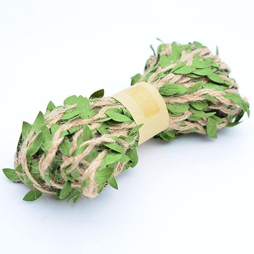 HanYun Jute Twine String with Leaves 10m Jute Schnur mit Artificial Leaves Artificial Vine Leaves Ribbon for Crafts DIY Wrapping Wedding Halloween Weihnachten Home Garden Decor