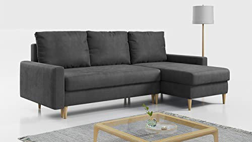 MKS MEBLE Ecksofa - L-Form Sofa mit Schlaffunktion - Wohnlandschaft L Form, Ecksofa mit Schlaffunktion und Bettkasten, Schlafsofa mit Bettkasten, Couch mit Schlaffunktion - Dunkelgrau LANG