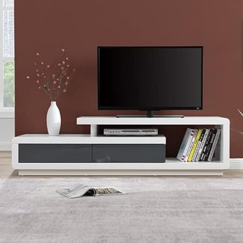 Celia High Gloss TV Stand With 2 Drawers In White And Grey