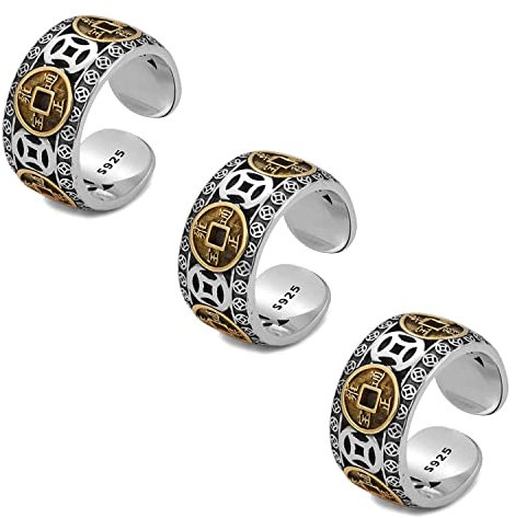 Vinxan Richluck Max Force Five Emperors Coins Ring,Five Emperor Coin Auspicious Ring,Five Emperor Coin Ring, Adjustable Ring Five Emperor Coin Open,Emperor Coin Chinese Feng Shui (3 Pcs)