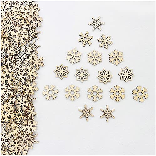 LIANCHEN 200 Stück Holz Schneeflocken Streudeko Weihnachtsdeko Schneeflocken Hölzern Weihnachtsbaum Anhänger Holz Schneeflocke für DIY Basteln Weihnachten Tischdeko