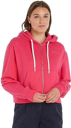 Tommy Hilfiger Felpa con Cerniera Donna con Cappuccio, Rosa (Bright Cerise Pink), M