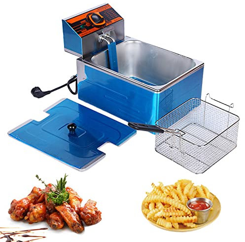 Freidoras Industriales Eléctrica Máquina de Freír Termostato Regulable Sin Humo de Grasa de Pescado Frito Parrilla de Palitos de Masa de Pollo Frito con Cestas y Tapas para Restaurante,Single