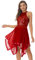 CHICTRY Ballettkleid Damen Glitzer Ärmellos Tanzkleid Mit Pailletten Neckholder Tanzbody Rückenfrei Trikot Asymetrisch Tüllrock Dancewear Burgundy S