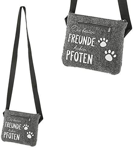Hunde Leckerli Tasche Die besten Freunde haben Pfoten | Filz hellgrau 22,5x19x1,5cm | Umhängetasche Reißverschlussfach (1 x Hunde Leckerli Freunde hellgrau)
