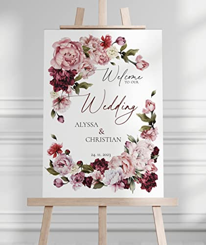 Manschin Laserdesign Willkommensschild Aluverbund personalisiert - Made in Germany - Welcome Willkommen Schild für Hochzeit (45x30cm)