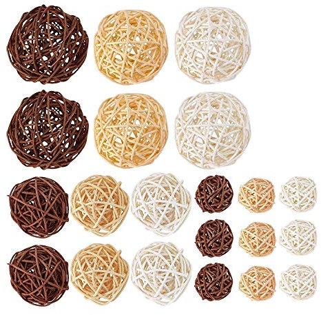 Barabesty 21 Stück/Packung gemischte 3 Farben Rattan-Kugeln Vasenfüller für Hochzeit , drei Größen (3 cm/5 cm/7 cm)