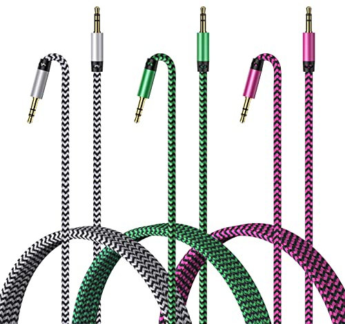 Ouorkee Auxiliary Cable, [3Pack 5FT+5FT+5FT] Stereo Jack Cable Male to Male Aux Lead 3.5mm Aux to Aux Cable TRS Cord Car Headphone iPhone iPad Samsung MP3 Smartphone Tablet Home Speaker PC Soundbox