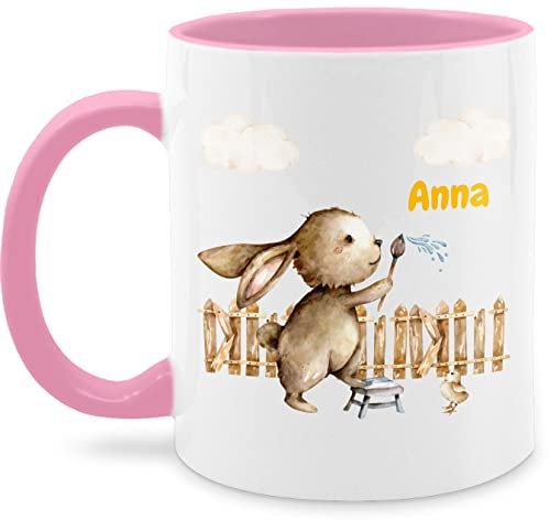 Tasse Tassen 325ml - Hasen - Süßer Hase Kinder personalisiert I - 325 ml - Rosa - personalisierte osterbecher hasenmotiv ostern kaffeehäferl name rabbit easter bunny osterhasen osterhase drauf