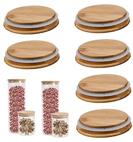 6PCS Wooden Mug Lids Jars Lids with Silicone Sealing Airtight Glass Storage Lids for Gu Pot Jars