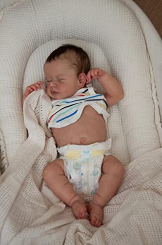 Anano Lebensechte Baby Puppen, Wiedergeburt Baby Puppen Junge 20Zoll Realistisches Babypuppe Vollsilikon Vinyl Neugeborenes Kleinkind Handgezeichnet Haar Reborn Baby Puppen