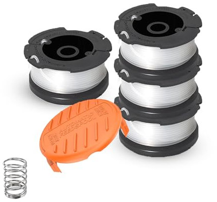 Vllilch 4 Stücke Rasentrimmer Fadenspulen für Black & Decker (9,1m, ⌀1,65mm) - Nylonfäden Spulen für AF-100,A648,A6485,AF-100-3ZP,Fadenspule Kompatibel mit Black Decker (4 Spulen+1 Kappe+1 Feder)