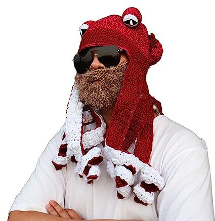 AURORRAN Gestrickte Wintermütze, lustige Oktopus-Mütze mit Bartmaske, weiche und warme Kostümmütze aus Wolle für Damen und Herren (NO.3)