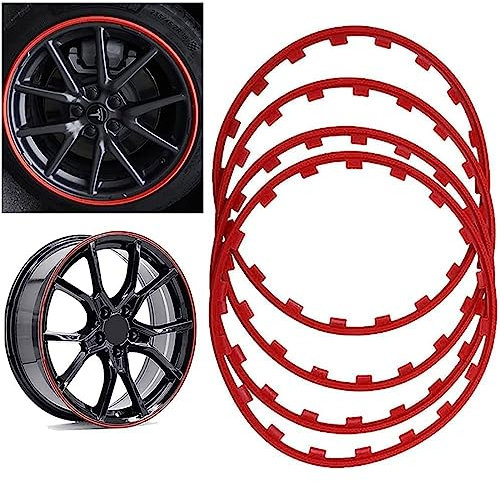 UIHECTA 16/17/18/19/20 Zoll Felgenschutz FüR RäDer, Schutzverkleidung FüR Autofelgen, Reifenschutz Radkantenring, Antikollisions Kratzfest Auto UmrüStsatz,Rot,17in