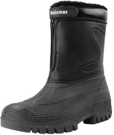 Knixmax Outdoor Stivali Uomo Calda Fodera in Peluche Stivali invernali con tomaia impermeabile e suola antiscivolo per uso esterno Nero EU44