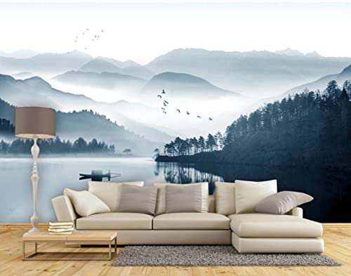BELOKA Papier Peint Panoramique 3D Encre Et Lavis Montagne Et Eau Paysage Zen Papier Peint 3D Intissé Moderne Décoration Murale