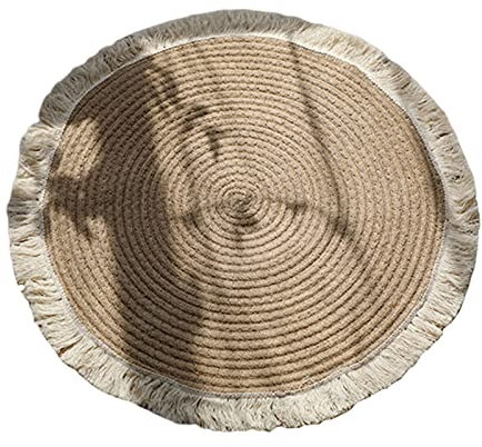 Duiaynke Japanischer Stil, Jute-Teppich, Fransen-Design, Retro, gewebter Teppich, Sofa-Teppich oder Wandteppich, Sofakissen und Gebetsmatten (45 cm)