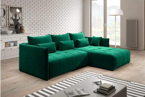 New Corner Sofa Bed With Storage - 'Osaka' - Sleeper Sofa With Free Assembly & Delivery (Green)